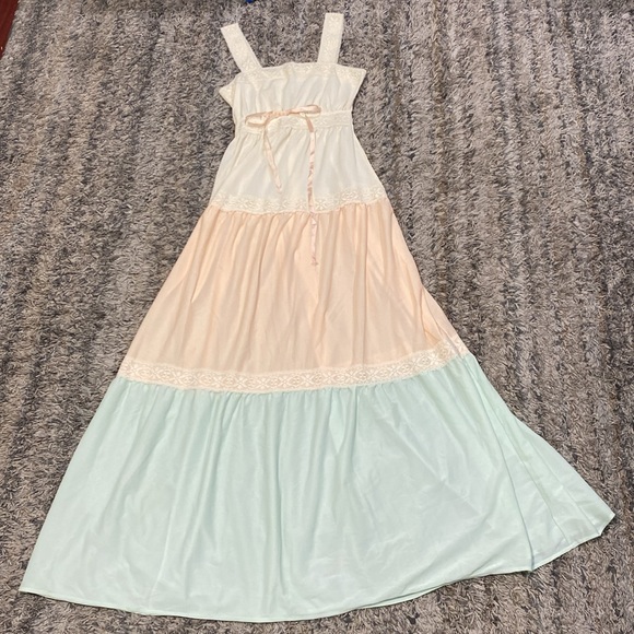 Vintage Gillies Jrs milkmaid three tied dress with lace trim maxi dress sz 5 - Picture 8 of 11